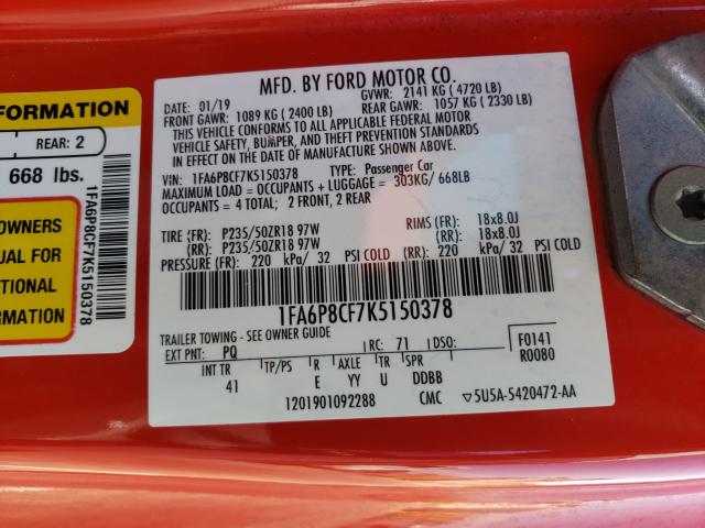 2019 FORD MUSTANG GT 1FA6P8CF7K5150378