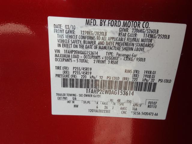 2010 FORD TAURUS SEL 1FAHP2EW0AG153614