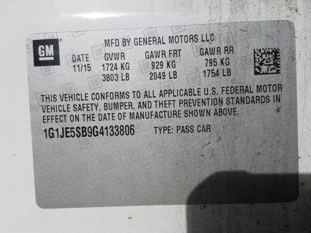 2016 CHEVROLET SONIC LTZ 1G1JE5SB9G4133806