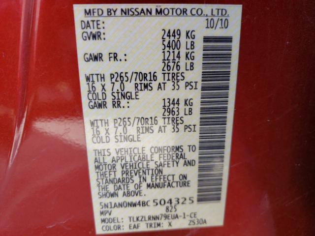 2011 NISSAN XTERRA OFF 5N1AN0NW4BC504325