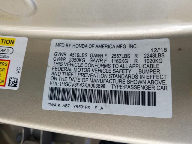 2019 HONDA ACCORD HYB 1HGCV3F42KA003698