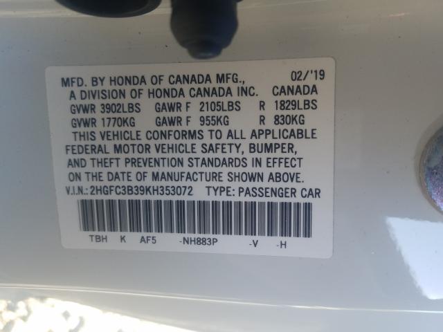 2019 HONDA CIVIC EX 2HGFC3B39KH353072