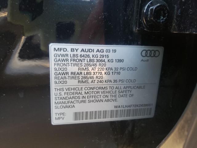 VIN WA1LHAF72KD039551 2019 Audi Q7, Premium Plus no.10