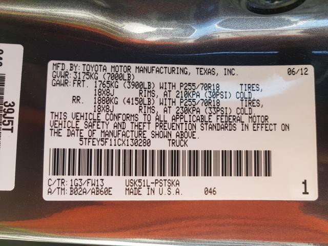 2012 TOYOTA TUNDRA 5TFEY5F11CX130280