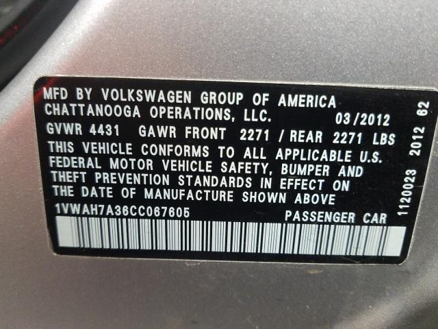 2012 VOLKSWAGEN PASSAT S 1VWAH7A36CC067605