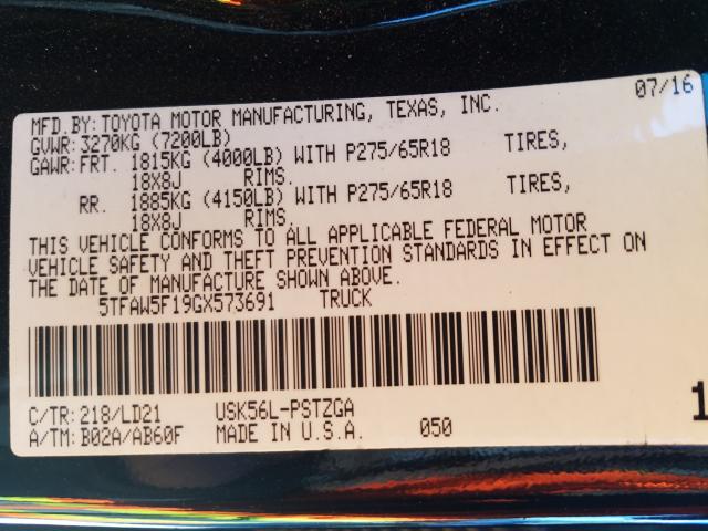 2016 TOYOTA TUNDRA CRE 5TFAW5F19GX573691
