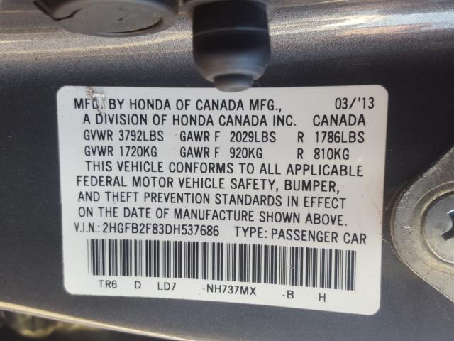 2013 HONDA CIVIC EX 2HGFB2F83DH537686