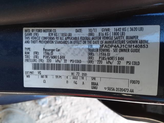 2012 FORD FIESTA S 3FADP4AJ1CM140853