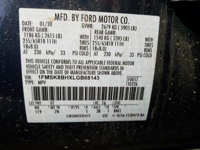 2020 FORD EXPLORER 1FMSK8BHXLGB68143