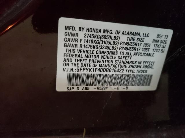 2013 HONDA RIDGELINE 5FPYK1F40DB016422