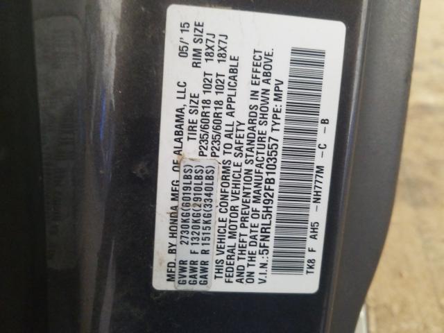 2015 HONDA ODYSSEY TO 5FNRL5H92FB103557