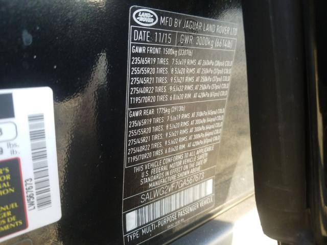 2016 LAND ROVER RANGE ROVE SALWG2VF7GA567673