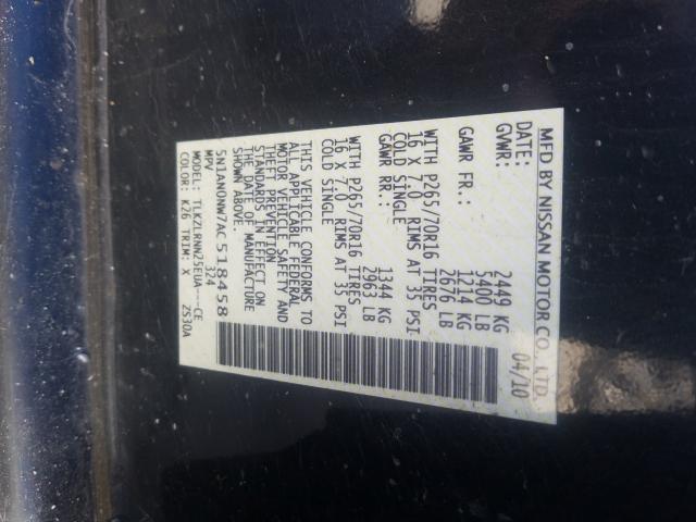 2010 NISSAN XTERRA OFF 5N1AN0NW7AC518458