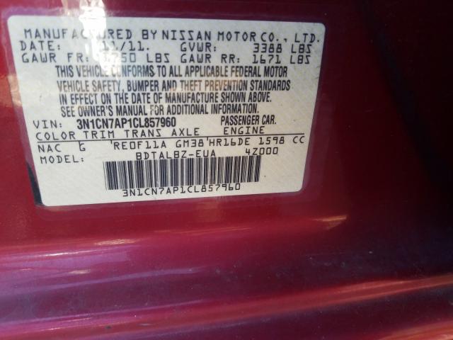 2012 NISSAN VERSA S 3N1CN7AP1CL857960