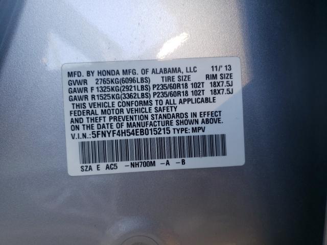 2014 HONDA PILOT EXL 5FNYF4H54EB015215