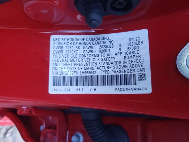 2020 HONDA CIVIC 2HGFC2F81LH568642