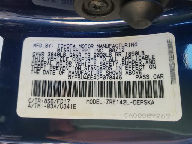 2013 TOYOTA COROLLA BA 5YFBU4EE4DP078446