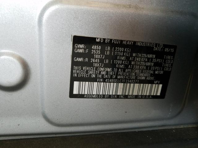 2015 SUBARU OUTBACK 3. 4S4BSELC7F3340271