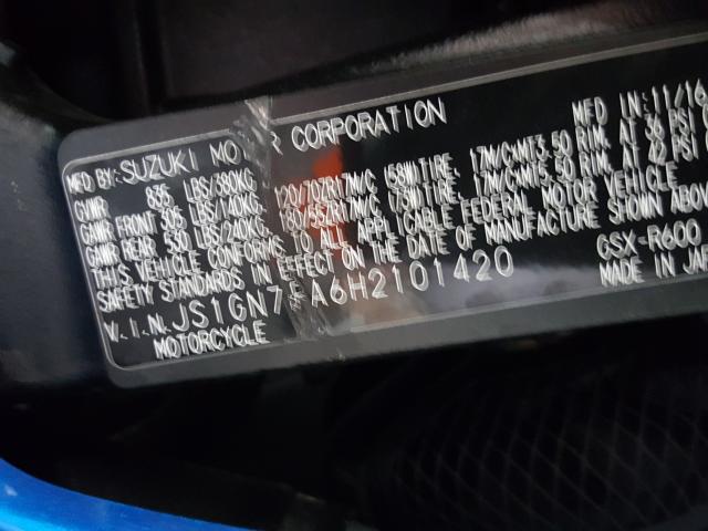 2017 SUZUKI GSX-R600 JS1GN7FA6H2101420
