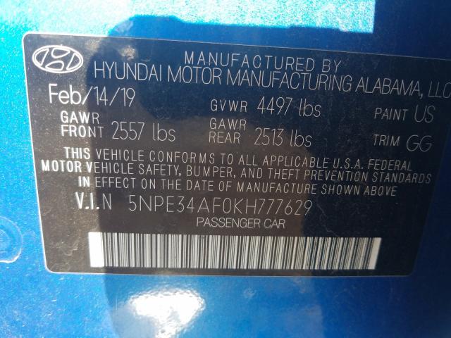 2019 HYUNDAI SONATA LIM 5NPE34AF0KH777629