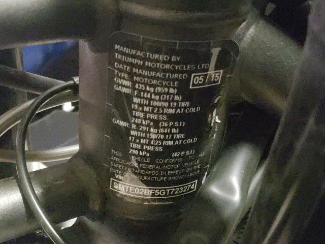 2016 TRIUMPH MOTORCYCLE TIGER 800 SMTE02BF5GT723274