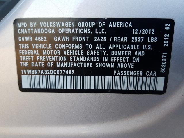 2013 VOLKSWAGEN PASSAT SE 1VWBN7A32DC077482