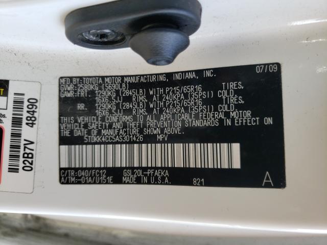 2010 TOYOTA SIENNA CE 5TDKK4CC5AS301426