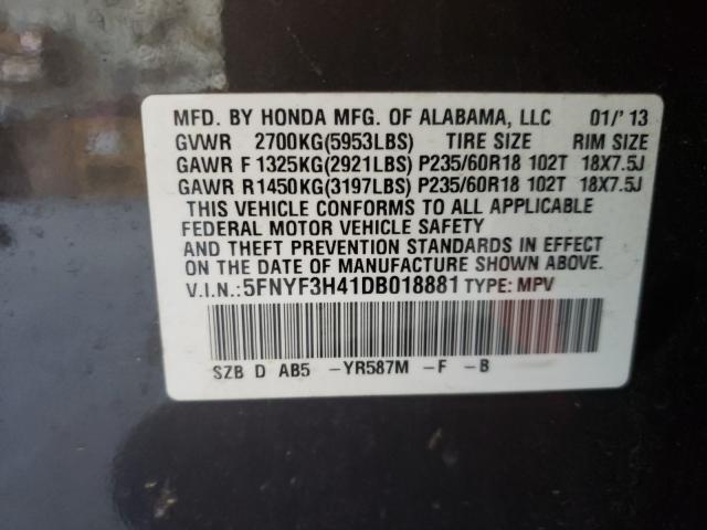 2013 HONDA PILOT EX 5FNYF3H41DB018881