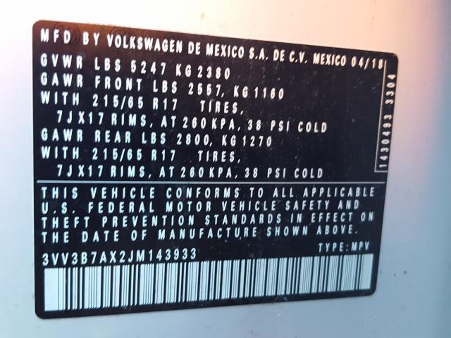 2018 VOLKSWAGEN TIGUAN SE 3VV3B7AX2JM143933