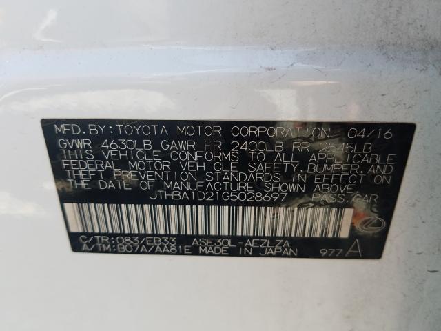 2016 LEXUS IS 200T JTHBA1D21G5028697
