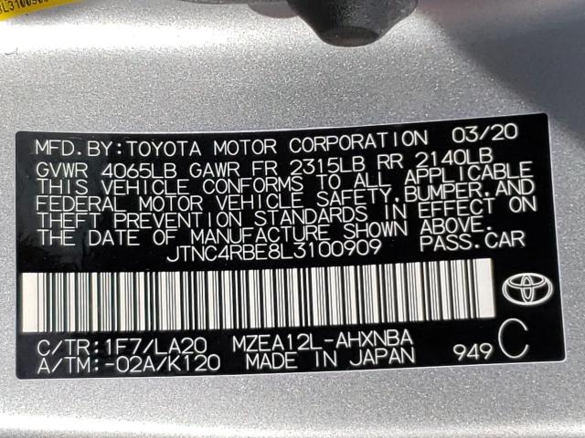 2020 TOYOTA COROLLA XS JTNC4RBE8L3100909