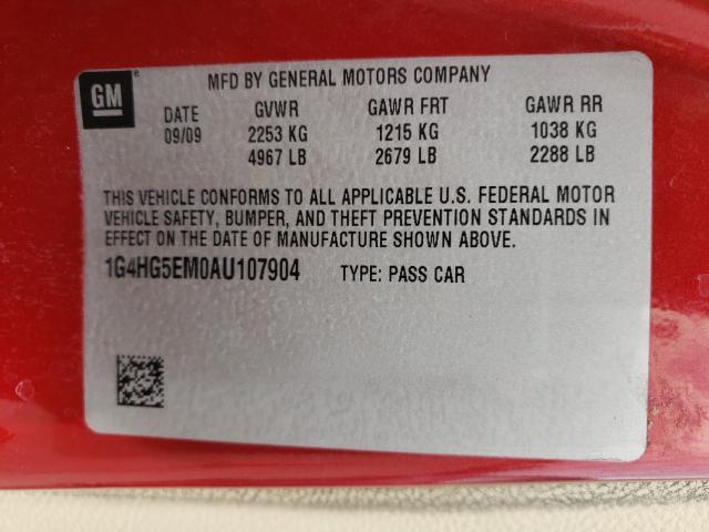 2010 Buick Lucerne Cxl VIN: 1G4HG5EM0AU107904 Lot: 56218431