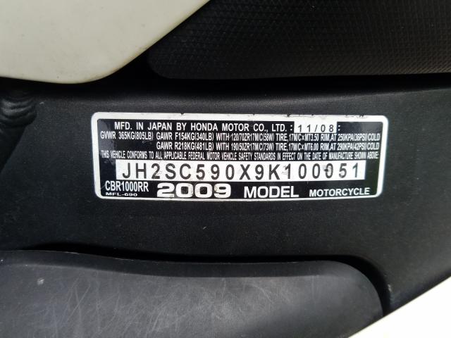 2009 HONDA CBR1000 RR JH2SC590X9K100051