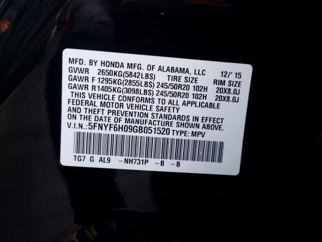 2016 HONDA PILOT ELIT 5FNYF6H09GB051520