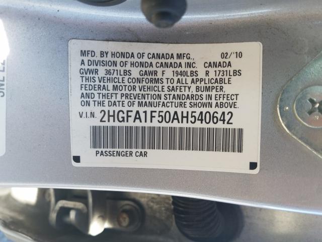2010 HONDA CIVIC LX 2HGFA1F50AH540642