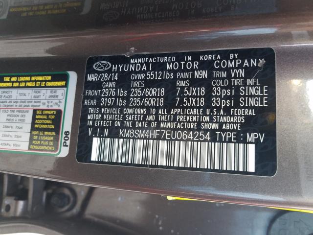 2014 HYUNDAI SANTA FE KM8SM4HF7EU064254