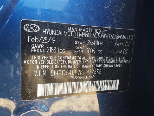 2019 HYUNDAI ELANTRA SE 5NPD84LF2KH472658