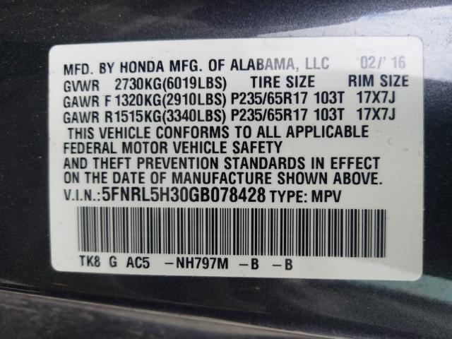 2016 HONDA ODYSSEY SE 5FNRL5H30GB078428