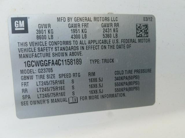 2012 CHEVROLET EXPRESS G2 1GCWGGFA4C1158189
