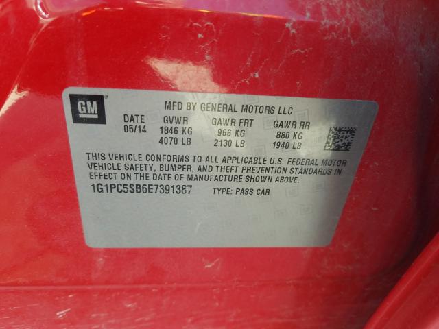 2014 CHEVROLET CRUZE LT 1G1PC5SB6E7391387