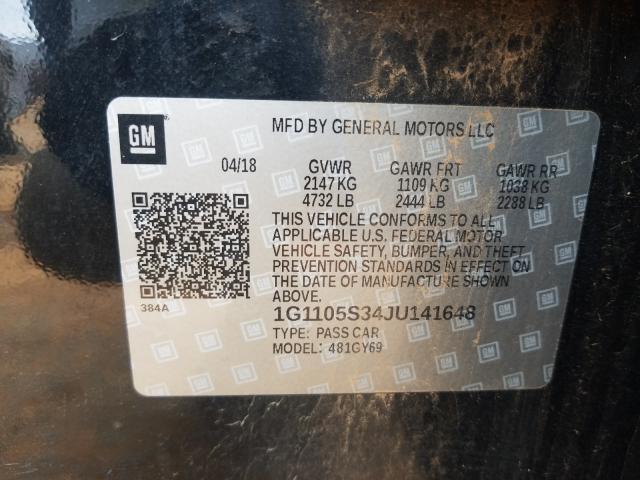 2018 CHEVROLET IMPALA LT 1G1105S34JU141648