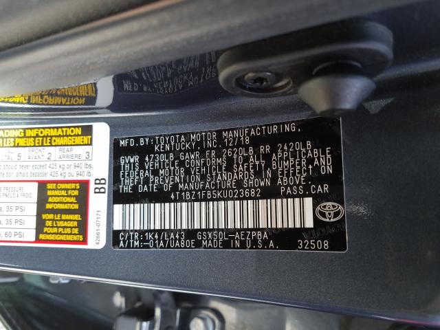2019 TOYOTA AVALON XLE 4T1BZ1FB5KU023682