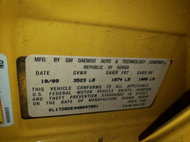 2010 CHEVROLET AVEO LS KL1TD5DE4AB047551