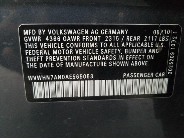 2010 VOLKSWAGEN CC LUXURY WVWHN7AN0AE565053
