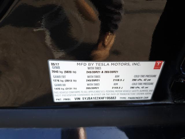2017 TESLA MODEL S 5YJSA1E2XHF195883