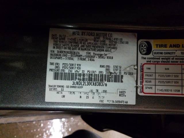 2012 LINCOLN MKZ HYBRID 3LNDL2L30CR838376