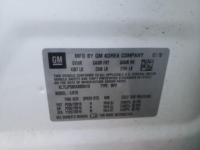 2019 CHEVROLET TRAX 1LT KL7CJPSB5KB809418
