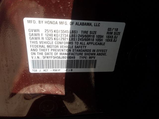 2018 HONDA PILOT EXL 5FNYF5H56JB018049
