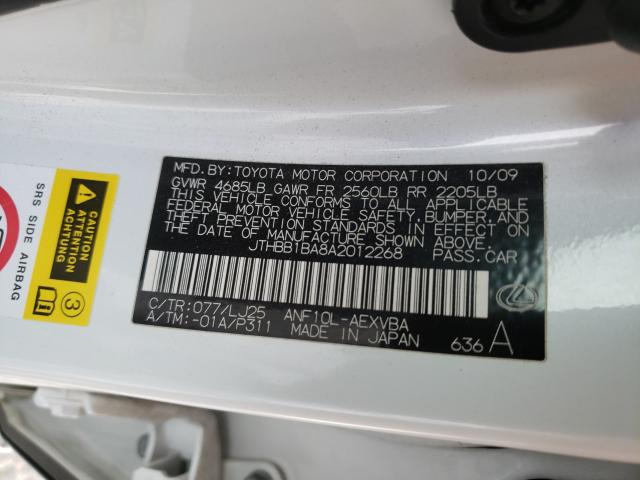 2010 LEXUS HS 250H JTHBB1BA8A2012268