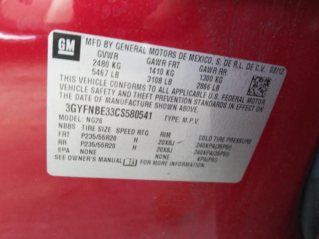 2012 CADILLAC SRX PERFOR 3GYFNBE33CS580541